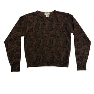 Christian Dior Vintage Wool Plant print Brown Sweater Size Small